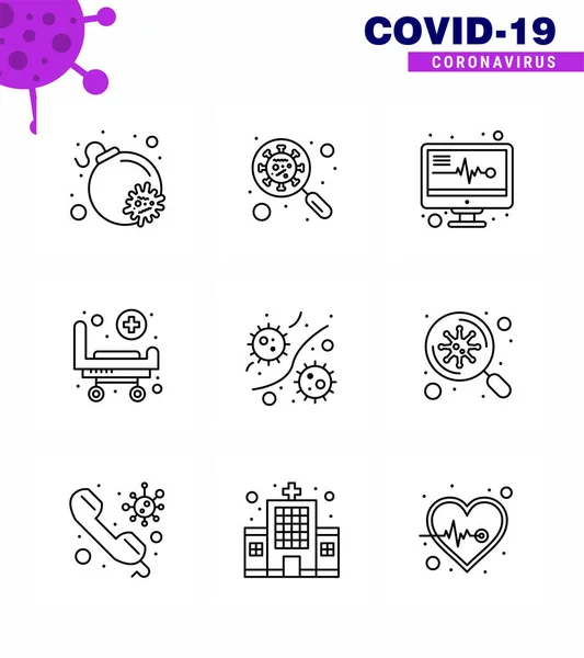 Coronavirus Awareness Icon Line Icons Icon Included Germs Wheels Virus — Stock Vector