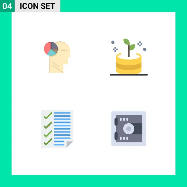 Vector Flat Icons Grid Graph Document Thinking Money Report Editable — 스톡 벡터