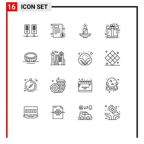 供礼品 电子商务 灯具及可编辑的病媒设计元素用的十六行符号及符号的存货矢量套件 — 图库矢量图片