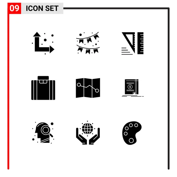 Mobile Interface Solid Glyph Set Pictograms Novel Cash Tools Book - Stok Vektor