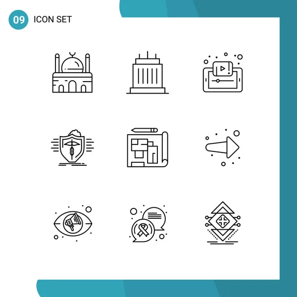 Conjunto Iconos Interfaz Usuario Moderna Símbolos Signos Para Salud Tutoriales — Vector de stock