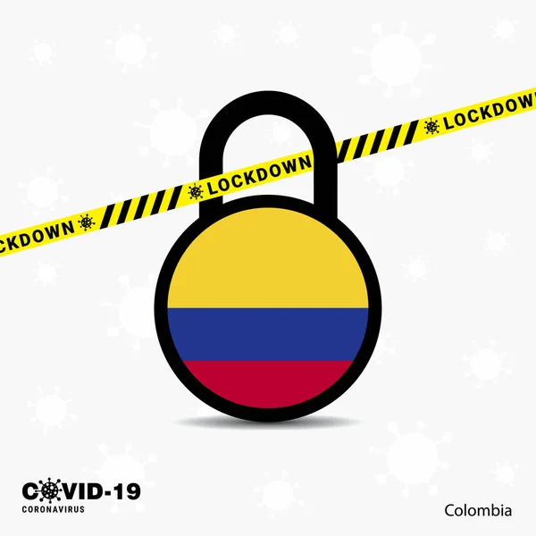 Colombia Lock Lock Plantilla Conciencia Pandémica Por Coronavirus Diseño Bloqueo — Vector de stock