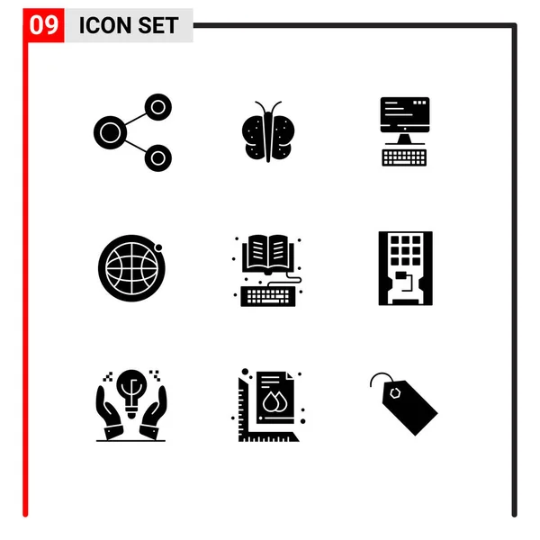 Interface Usuário Solid Glyph Pack Modern Signs Symbols Ebook World —  Vetores de Stock