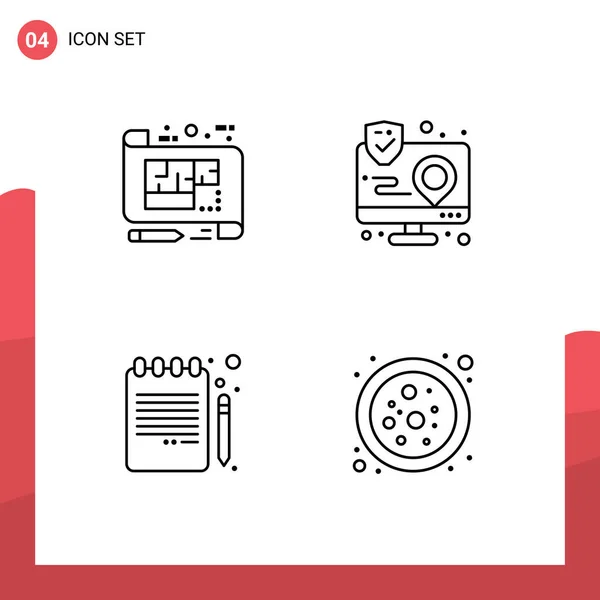 Group Modern Filledline Flat Colors Set Architecture Map Floor App — Διανυσματικό Αρχείο