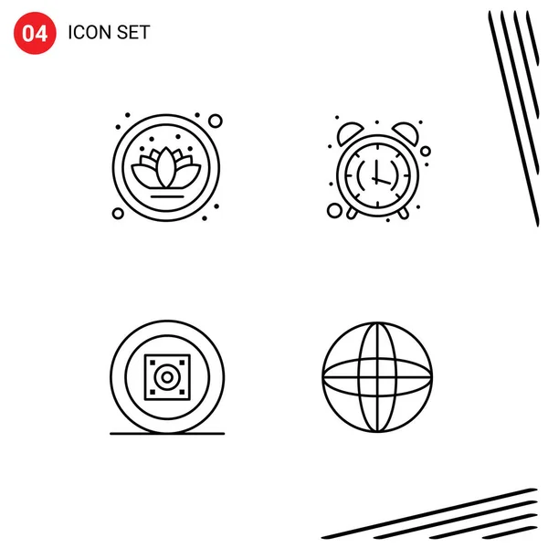 Icône Vectorielle Paquet Signes Symboles Ligne Pour Lotus Musique Alarme — Image vectorielle