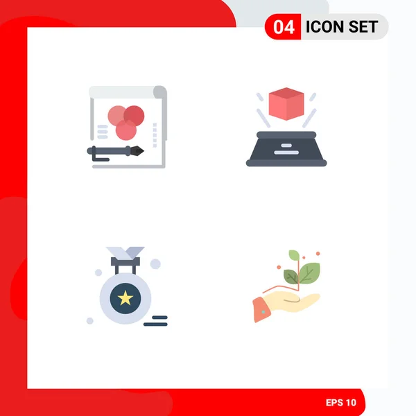 Pack Iconos Planos Creativos Color Premio Pluma Holograma Medalla Editable — Vector de stock