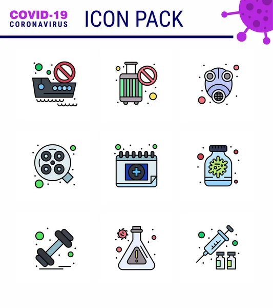 Filled Line Flat Color Coronavirus Covid19 Icon Pack Appointment Surgery — Stock Vector