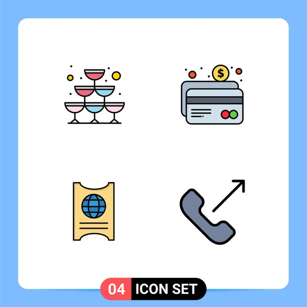 Mobile Interface Filledline Flat Color Set Pictogrammes Verre Passboart Fête — Image vectorielle