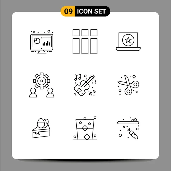 Piktogramm Set Mit Einfachen Umrissen Von Benutzer Präferenz Layout Mitarbeiter — Stockvektor