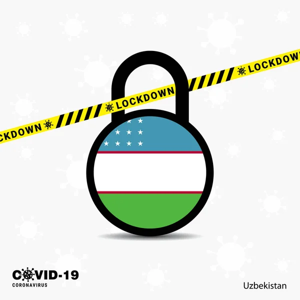 Uzbekistán Lock Lock Plantilla Conciencia Pandémica Coronavirus Diseño Bloqueo Covid — Vector de stock