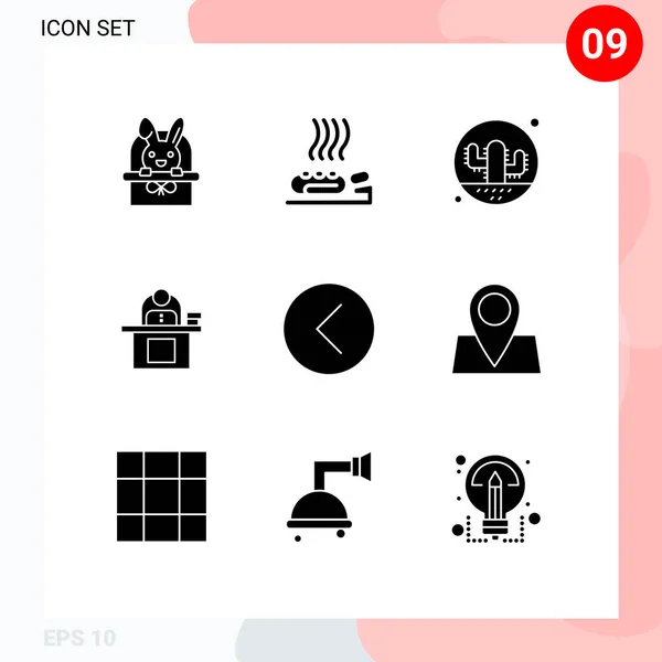 Set Modern Icons Symbols Signs Laptop Business Spa Desk Plant — Stock Vector