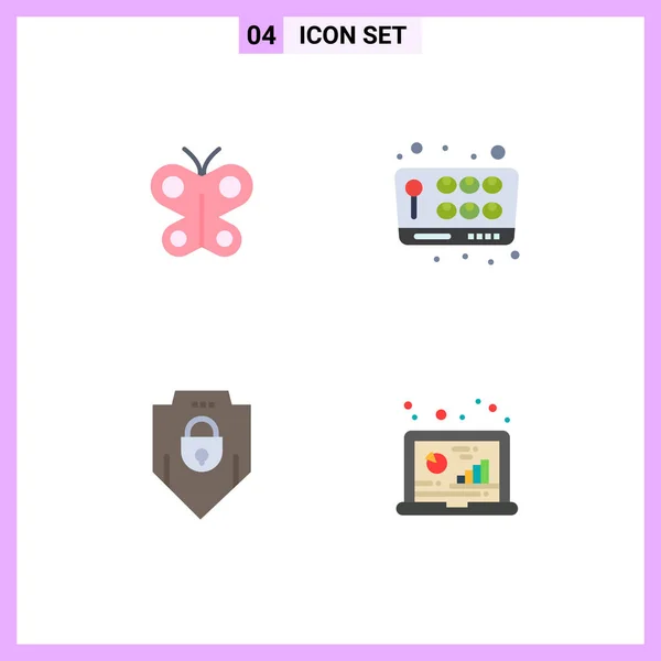 Set Iconos Planos Vectoriales Rejilla Para Mariposa Contraseña Resorte Juego — Vector de stock