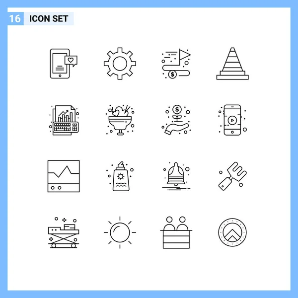 Grupo Esbozos Signos Símbolos Para Datos Herramientas Lograr Señalización Cono — Archivo Imágenes Vectoriales