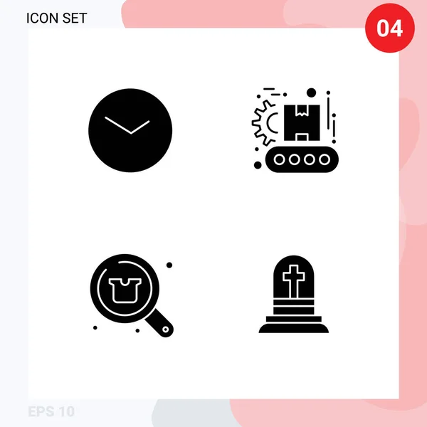 Interface Mobile Glyphe Solide Ensemble Pictogrammes Base Discount Horloge Fabrication — Image vectorielle