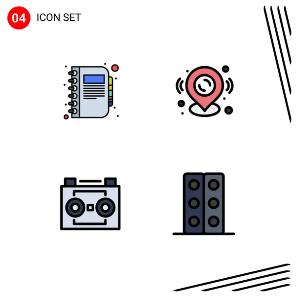 Pictogram Set Simple Filledline Flat Colors Book Audio Recording Diary — 스톡 벡터