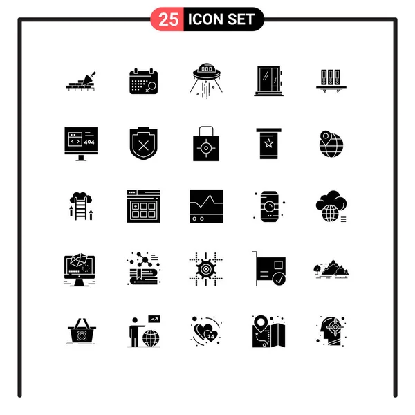 Universal Icon Symbols Gruppo Moderni Glifi Solidi File Costruzioni Spazi — Vettoriale Stock