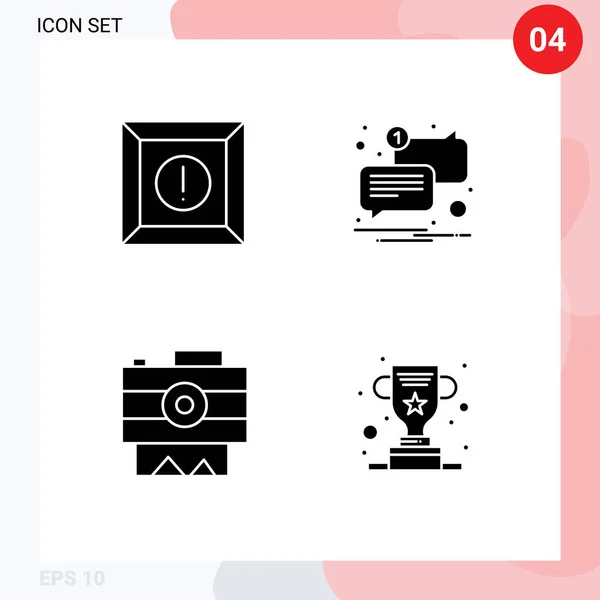 ボックス チャット 受賞歴のある編集可能なベクトルデザイン要素のための4つの商用ソリッドグリフパックのセット — ストックベクタ