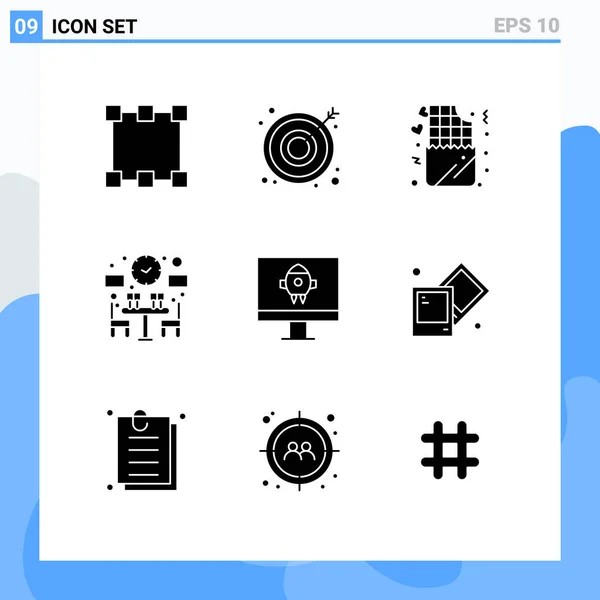 Pictogram Set Simple Solid Glyphs Creative Rocket Love Computer Free — 스톡 벡터