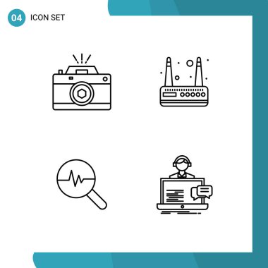 Kamera, bilgi grafikleri, fotoğraf, yönlendirici, arama grafikleri düzenlenebilir vektör tasarım elementlerinin 4 basit dosya düz çizgi paketinden oluşan düzenlenebilir vektör satırı paketi