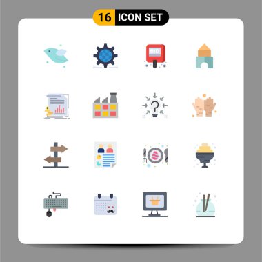 Ekonomi, inşaatçı, ağ, inşaat, düzenleyici, etiketlenebilir yaratıcı vektör tasarım elemanları paketi için 16 Ticari Düz Renk
