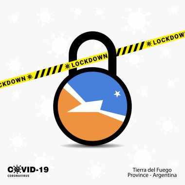 Tierra del Fuego vilayeti Arjantin Lock Down Coronavirus salgın farkındalık şablonu. COVID-19 Kilitleme Tasarımı