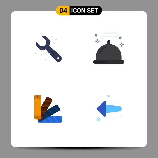 Set Commercial Flat Icons Pack Adjustable Pallete Wrench Restaurant Swatch — Stock Vector