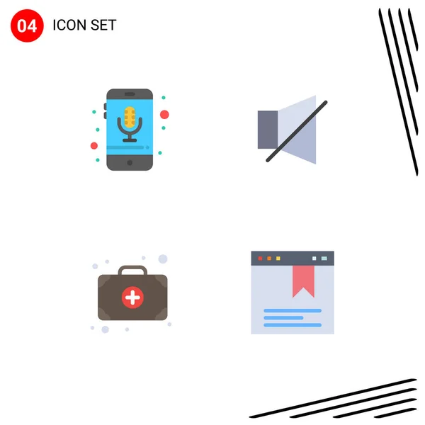 Set Iconos Planos Vectoriales Rejilla Para Dispositivo Bolsa Grabación Apagado — Vector de stock