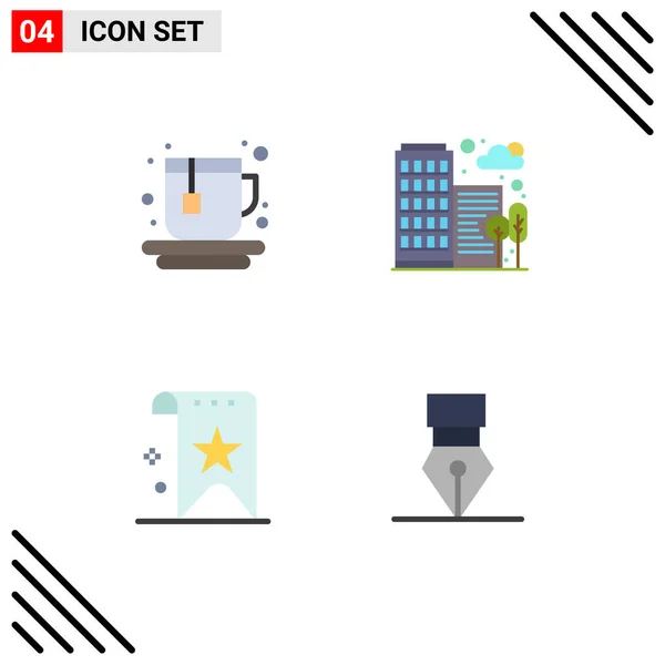 Set Vector Flat Icons Grid Cup Quality Building Office Reputation — Stock Vector