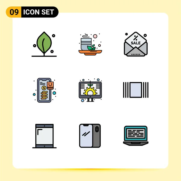 Filledlineフラットカラーパックの9ユニバーサルシンボルのスクリーン デジタル 支払い編集可能なベクトルデザイン要素 — ストックベクタ