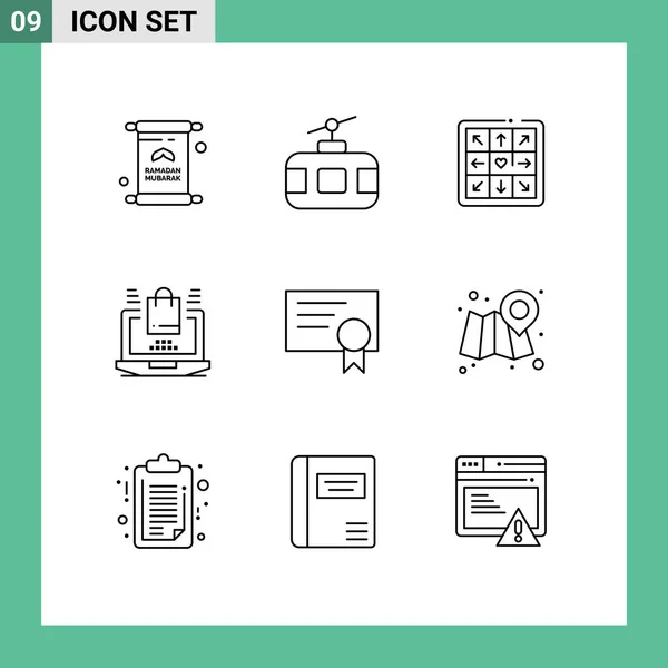 Universal Icon Symbols Group Modern Outlines Certificate Online Tourism Laptop — Stock Vector