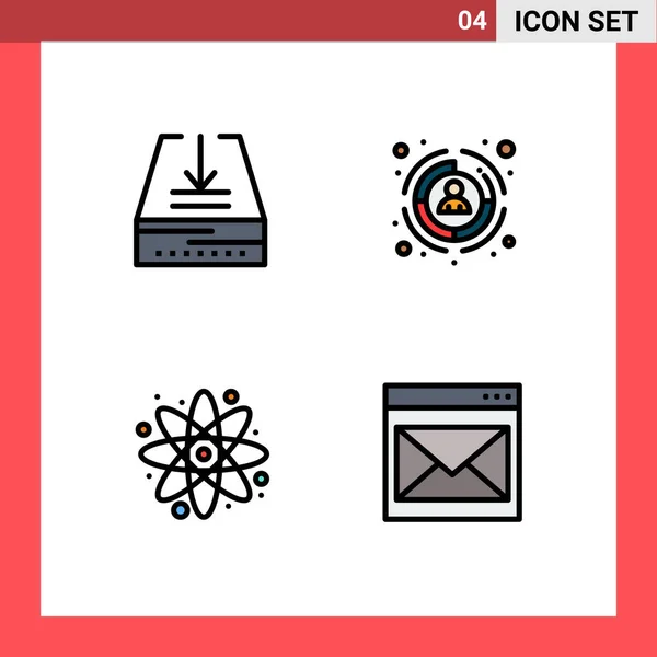 Filledline Flat Color Pack Símbolos Universais Download Volta Escola Bandeja — Vetor de Stock