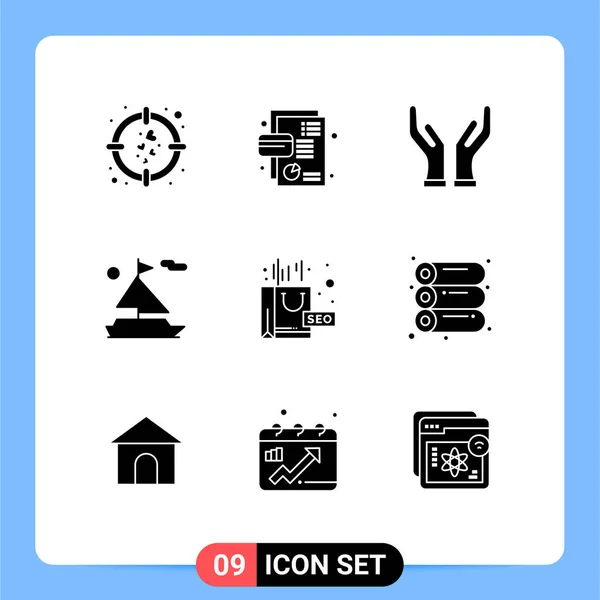 Moderno Conjunto Solid Glyphs Pictograph Seo Complex Pie Chart Navio — Vetor de Stock