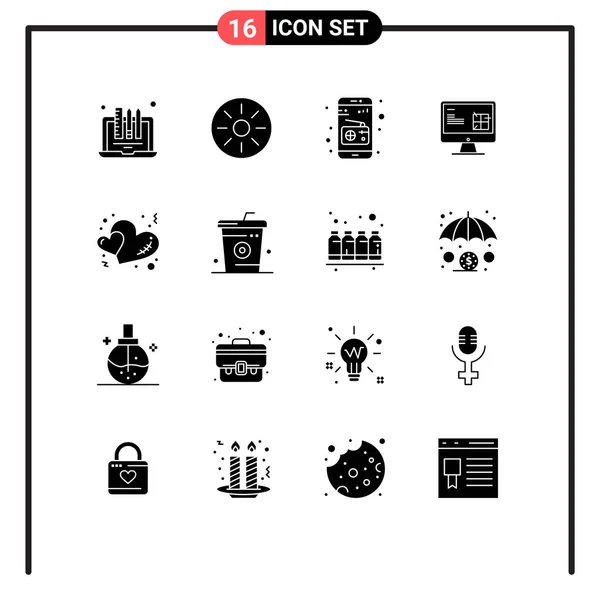 Creative Icons Modern Signs Symbols Heart Lcd Meal Repair Computer — Stock Vector