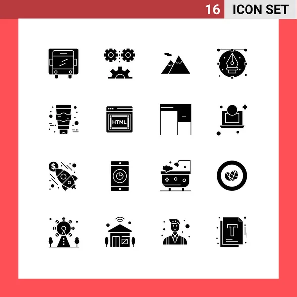 Iconos Creativos Signos Símbolos Modernos Cara Lápiz Camping Pluma Diseño — Vector de stock
