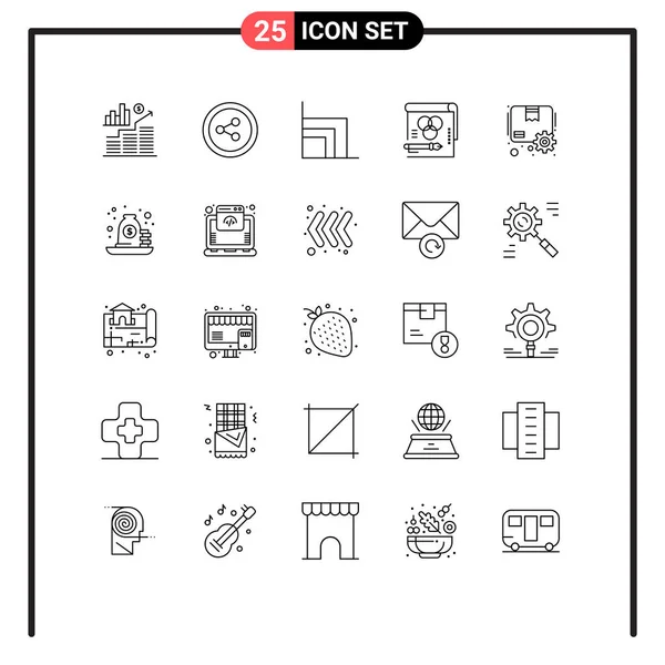 Universal Icon Simboli Gruppo Linee Moderne Pacchi Scatole Commerce Carta — Vettoriale Stock