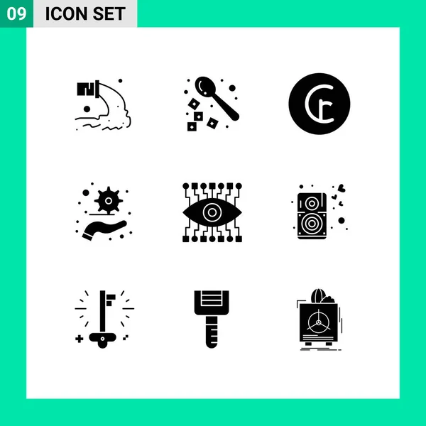 Universal Icon Symbols Gruppo Moderni Glifi Solidi Orologio Piano Cucchiaio — Vettoriale Stock