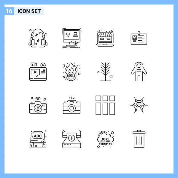 Stock Vector Icon Pack Mit Zeilenzeichen Und Symbolen Für Identität — Stockvektor