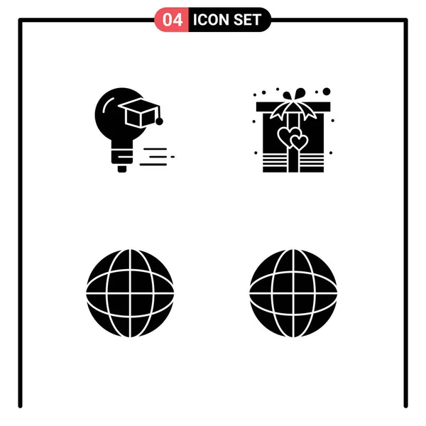 Gruppe Von Modernen Festen Glyphen Set Für Glühbirne Geographie Graduierung — Stockvektor