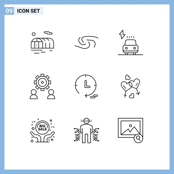 Pictogram Set Simple Outlines Time User Charge Setting Employee Editable — Stock Vector