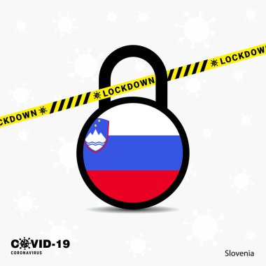 Slovenya Kilit Kilidi Coronavirüs Salgın Bilinç Şablonu. COVID-19 Kilitleme Tasarımı