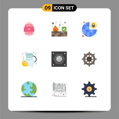 Enerji, limonata, küresel koruma, meyve, gıda Düzenlenebilir Vektör Tasarım Elementleri için 9 Modern Düz Renk Grubu