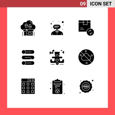 Kapalı, aygıt, destek, ayar, hizmet düzenlenebilir vektör tasarım elementlerinin 9 yaratıcı sembolü paketi