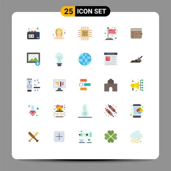 现代25套平面色彩和符号 如支付 微晶片 里程碑可编辑矢量设计元素 — 图库矢量图片
