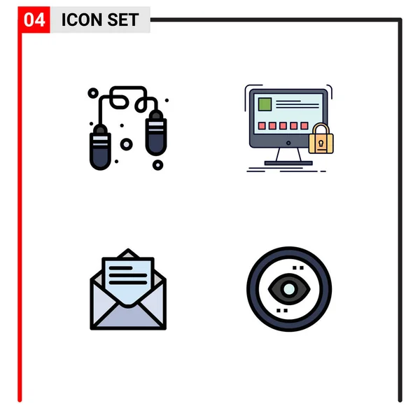 Set Moderno Colori Piatti Filledline Pittogramma Esercizio Posta Protezione Sicurezza — Vettoriale Stock