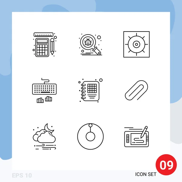 Universal Icon Symbols Grupo Esbozos Modernos Gestión Negocio Control Mecanografía — Vector de stock