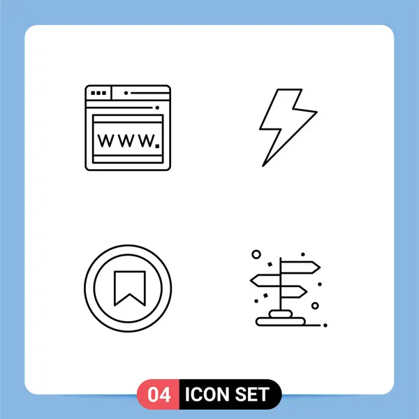 現代的な4つのファイルラインフラットカラーとSeo ユーザー パワー インターフェイス 方向などのシンボルのセット編集可能なベクトルデザイン要素 — ストックベクタ