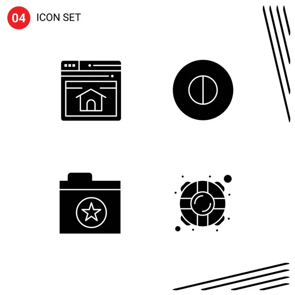 Pictogram Set Simple Solid Glyphs Seo Star Home Page Symbols — Stock Vector