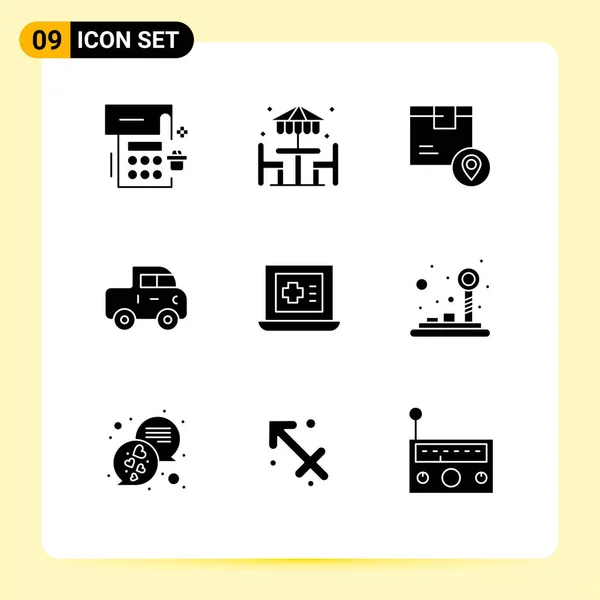 Set Modern Icons Symbols Signs Medical Pickup Box Jeep Product — Stock Vector