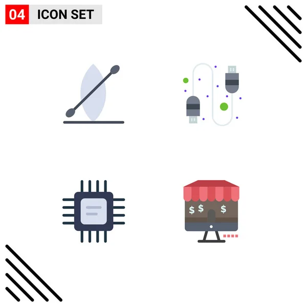 Pictogram Set Simple Flat Icons Beach Processor Cable Chip Marketing — 스톡 벡터