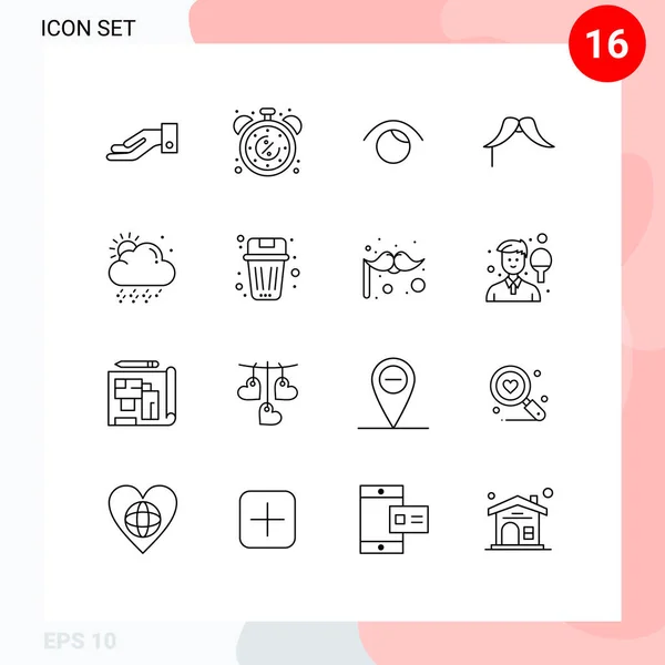 Mobile Interface Outline Set Pictograms Cloud Male Eye Movember Knír — Stockový vektor